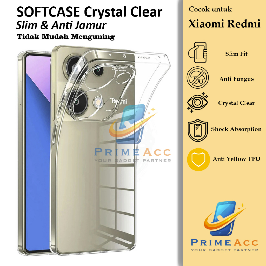 Softcase Crystal Clear 2mm Xiaomi Redmi Note 10S 11 12 13 14 / 4G / 5G / PRO / PRO+ PLUS - Casing Ul