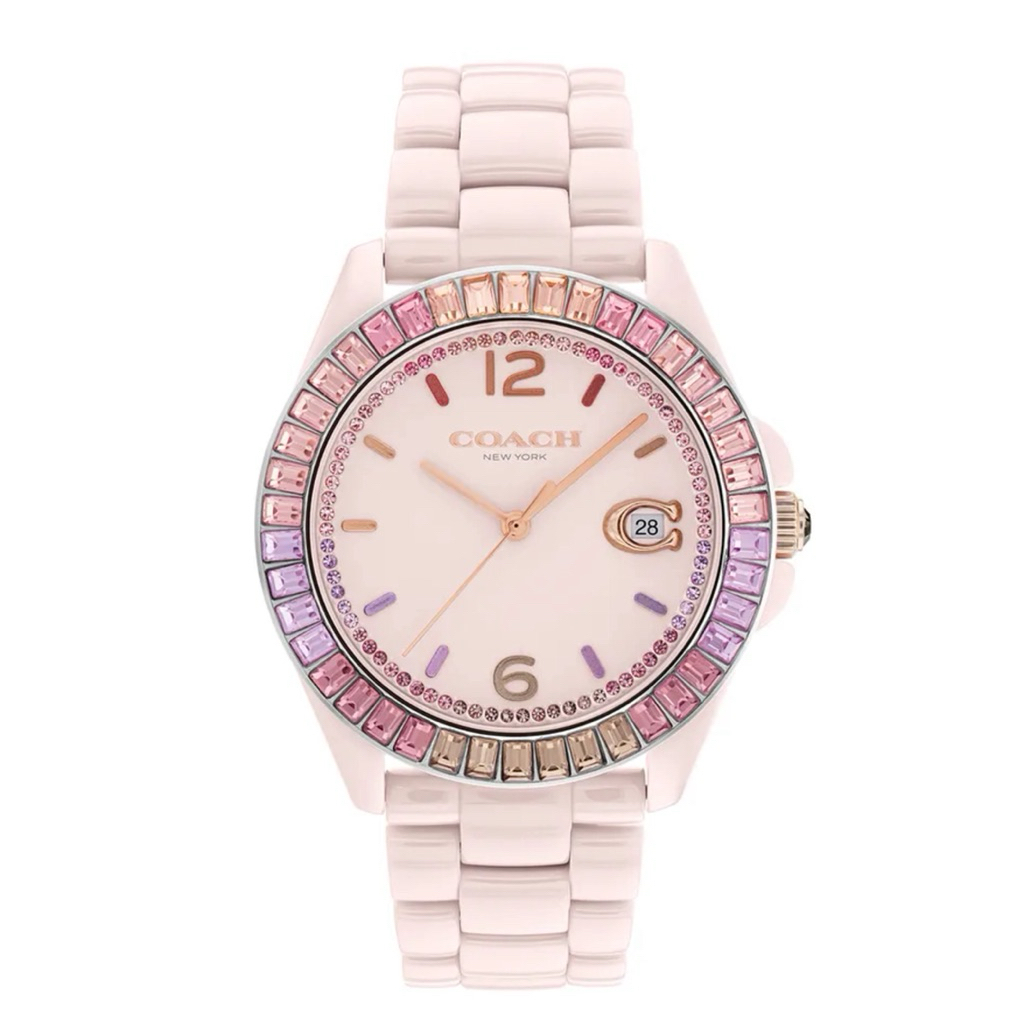 Coach Greyson 14504020 Ladies Rainbow Bezel Pink Blush Ceramic Strap