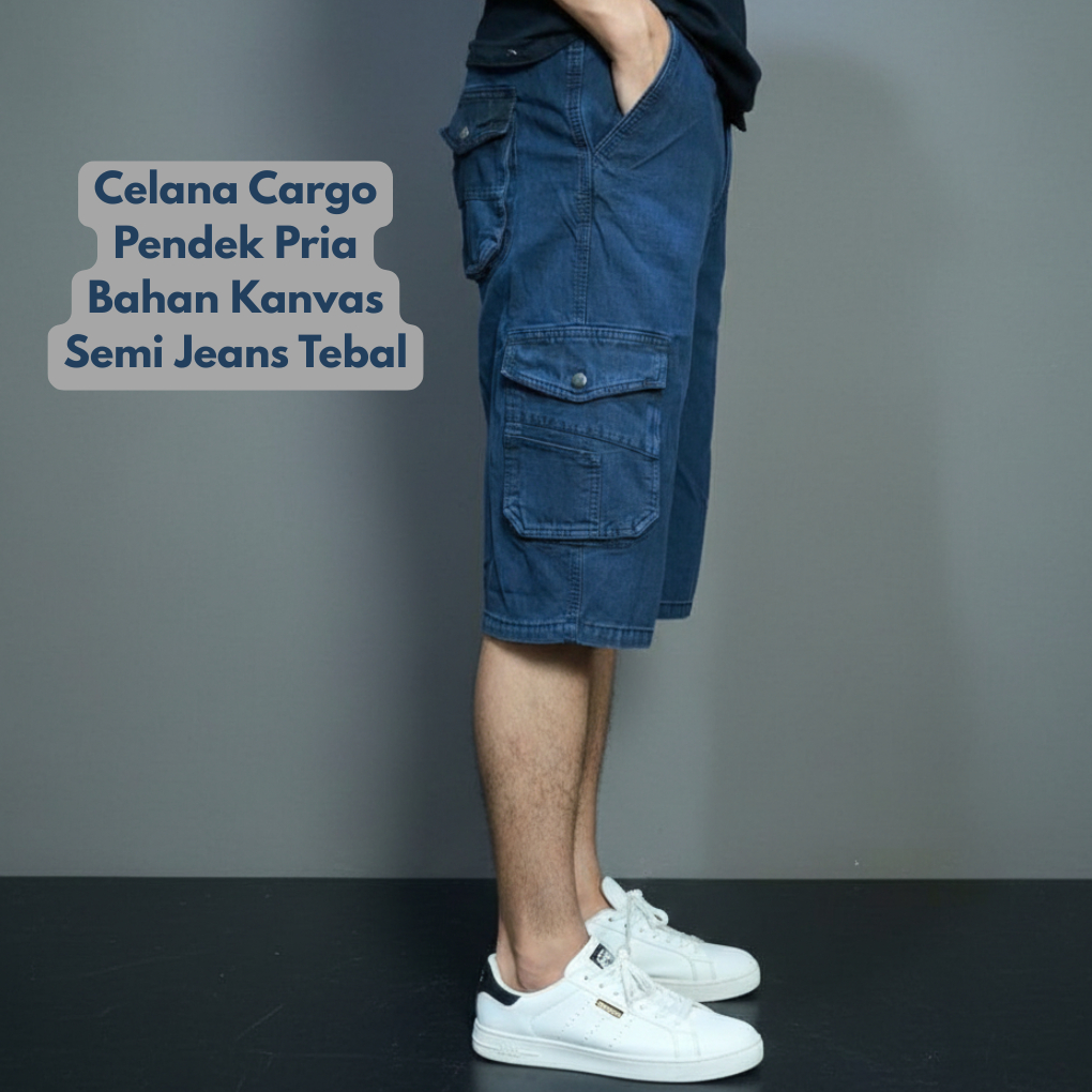 ExfaroStyle - Celana Pendek Cargo Pria Bahan Canvas Semi Jeans ORIGINAL Saku Kimpol Size 27-38