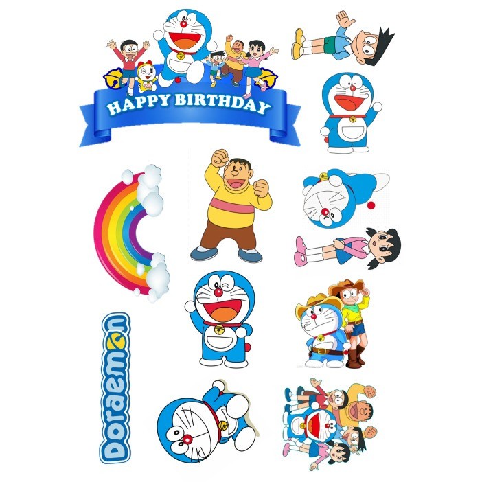 TOPPER DORAEMON/ Topper DORAEMON Custom Nama/ Hiasan Kue Ultah Doraemon MURAH