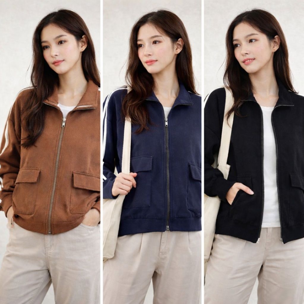 Jaket Wanita Premium Zipper | Jaket Bomber Wanita Casual | Jaket Wanita Lengan Panjang Import | Oute