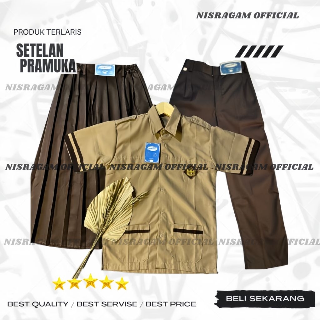Seragam Sekolah Pramuka Siaga SD Coklat Susu Lengan Pendek Perempuan, Laki-Laki