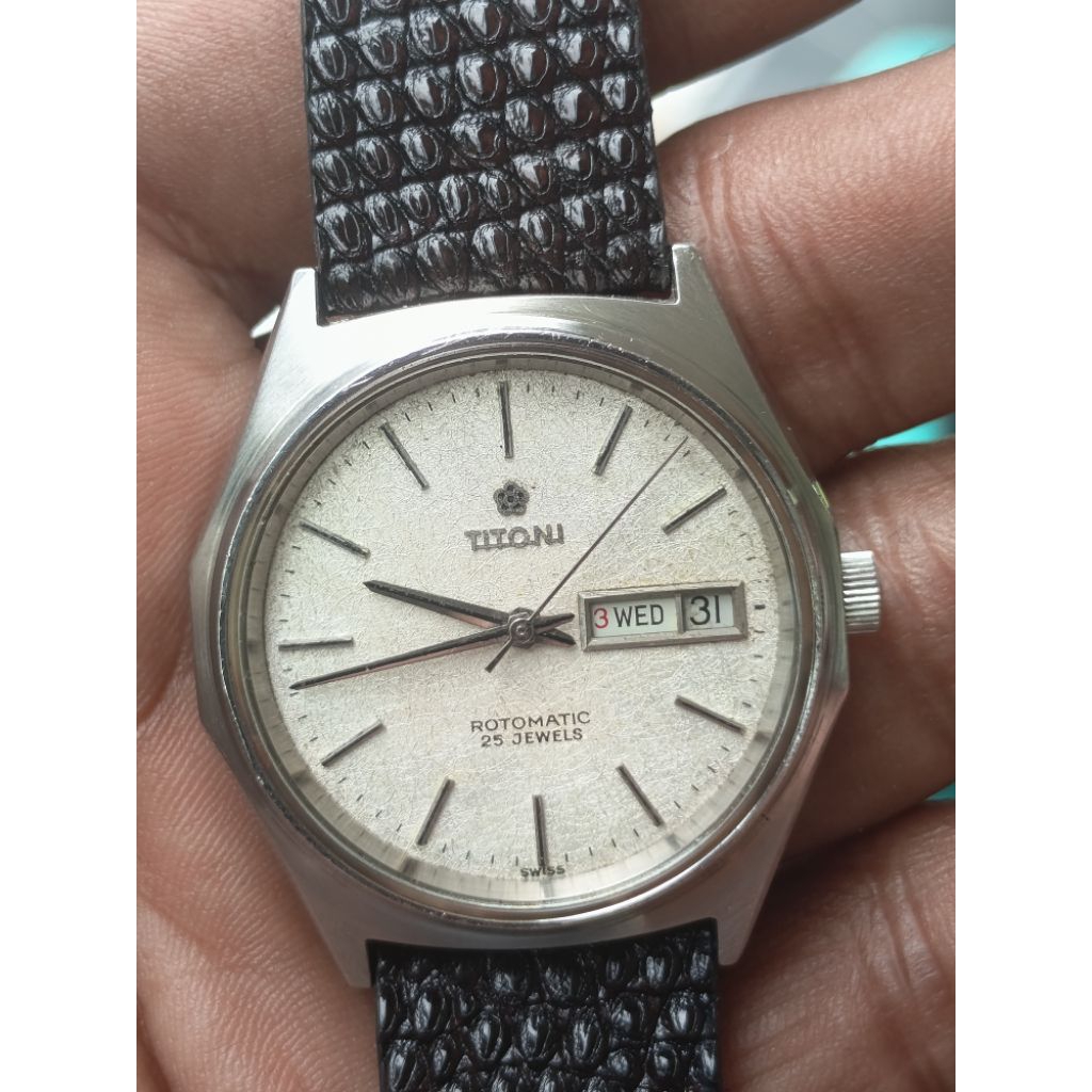 Jam Tangan Vintage TITONI Rotomatic Swiss Eta caliber 2863 Hi Beat kondisi Normal