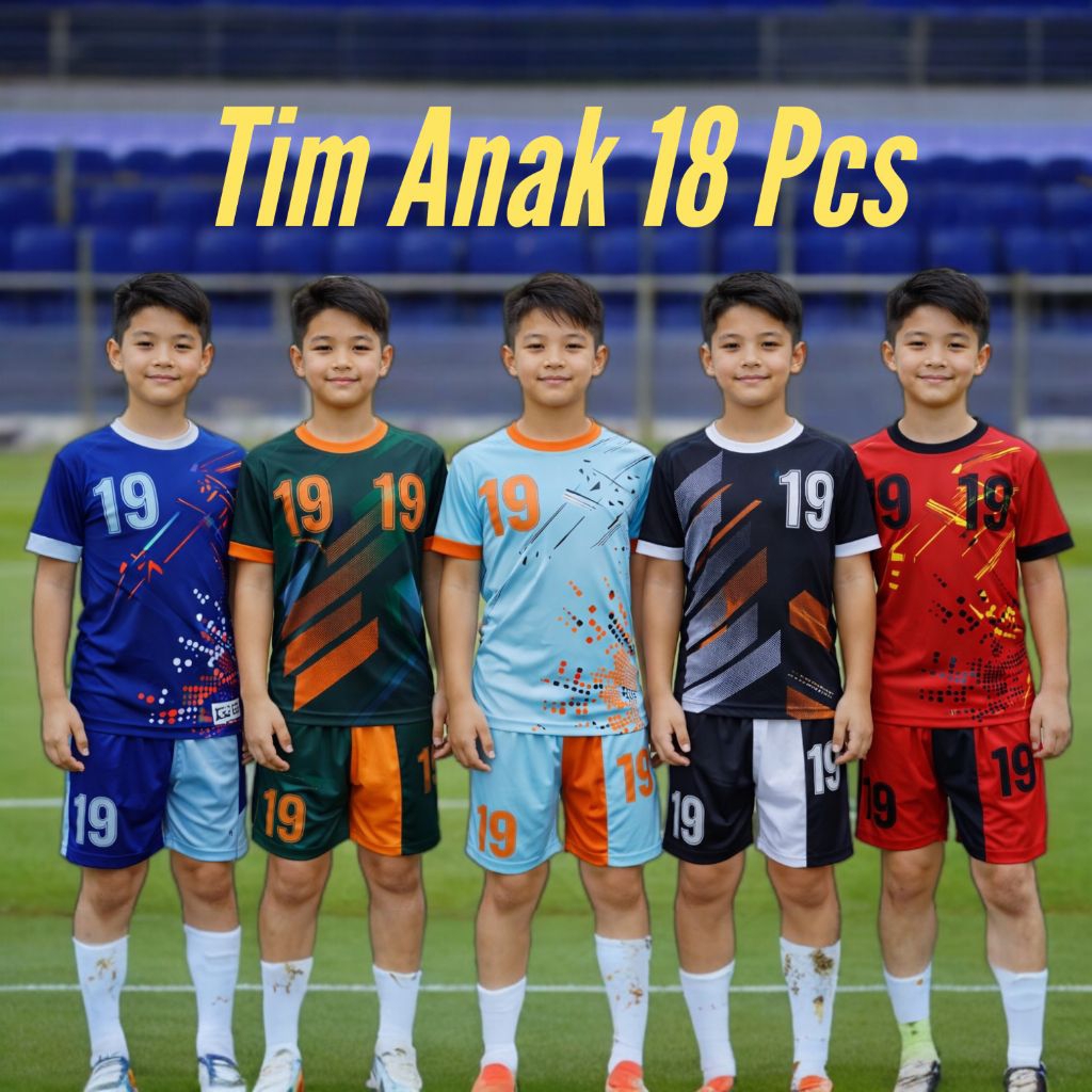 Kostum Bola Anak Jersey Tim 18 Setel No 2-19 SepakBola Anak Motif Keren Terbaru Bagus 1 Set