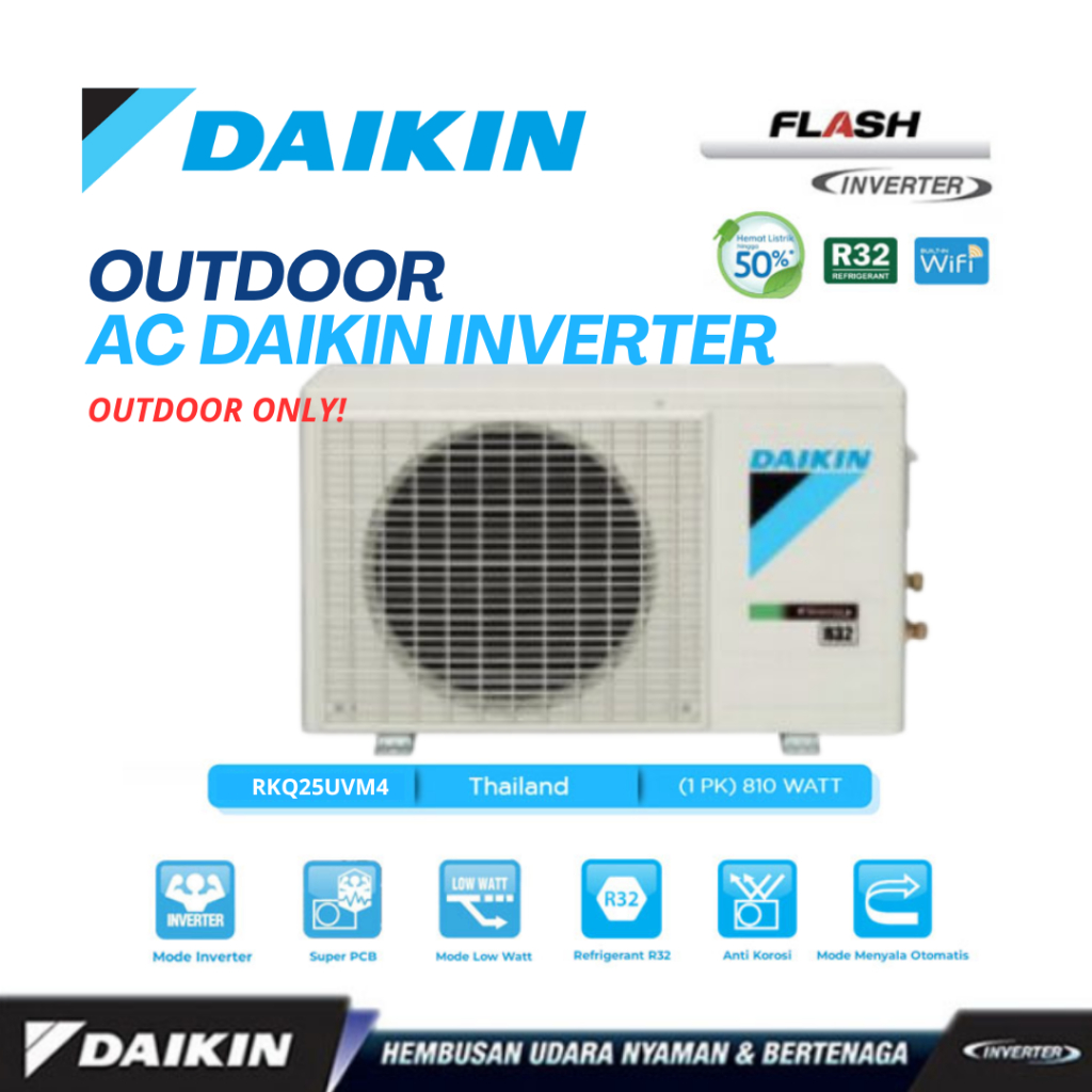 OUTDOOR AC DAIKIN INVERTER 1 PK RKQ25UVM4 BARU ( HANYA OUTDOOR SAJA ) TYPE INDOOR FTKQ25UVM4