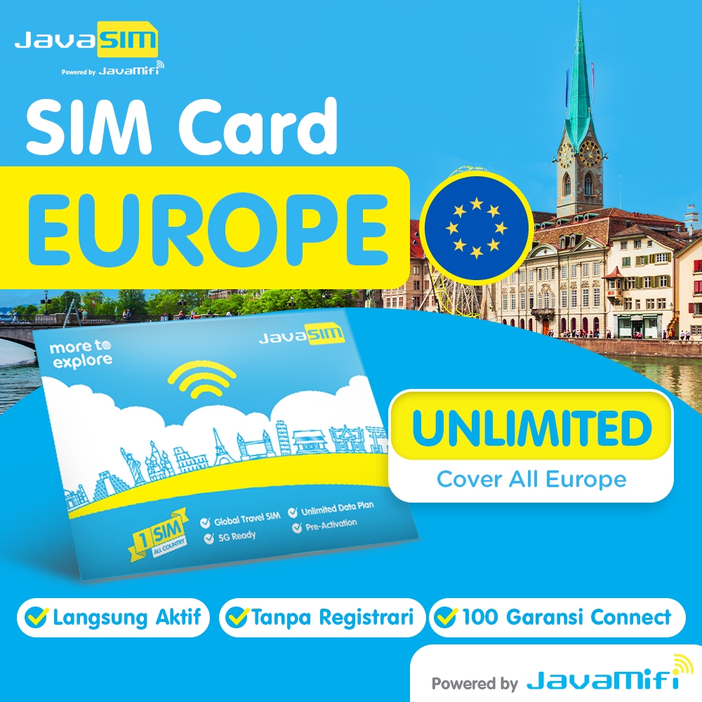 JavaMifi SIM Card EUROPE Unlimited Quota 1-7 HARI