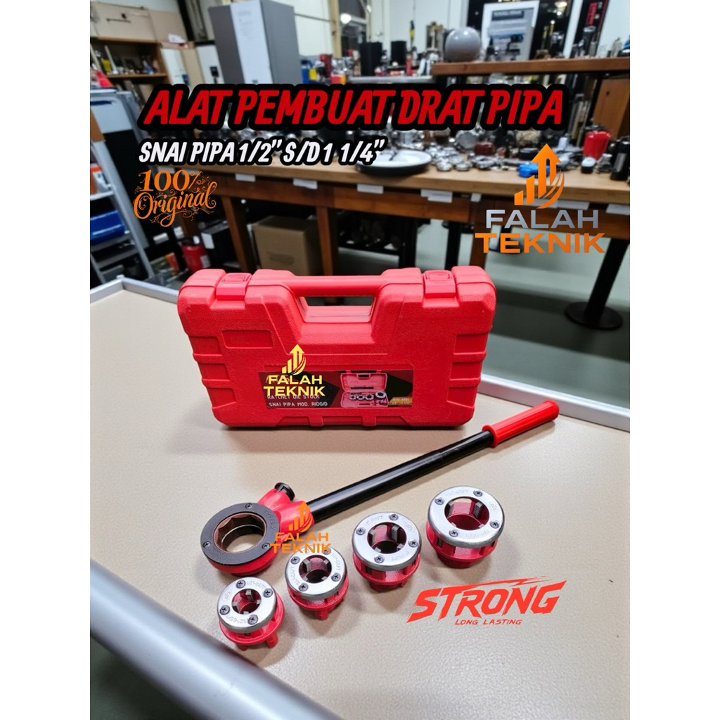 Alat Snai Pipa Alat Buat Drat Pipa Manual Ratchet Set Box 1/2” - 1. 1/4” dan 1/2” - 2”