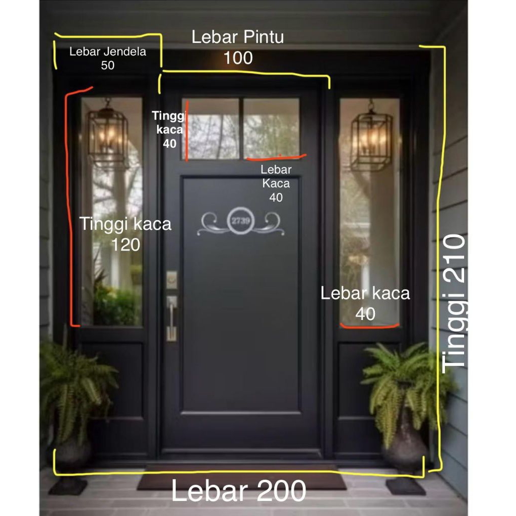 satu set kusen pintu jendela kanan kiri alumunium 3 in ukuran L 200.T210. gratis Peking kayu