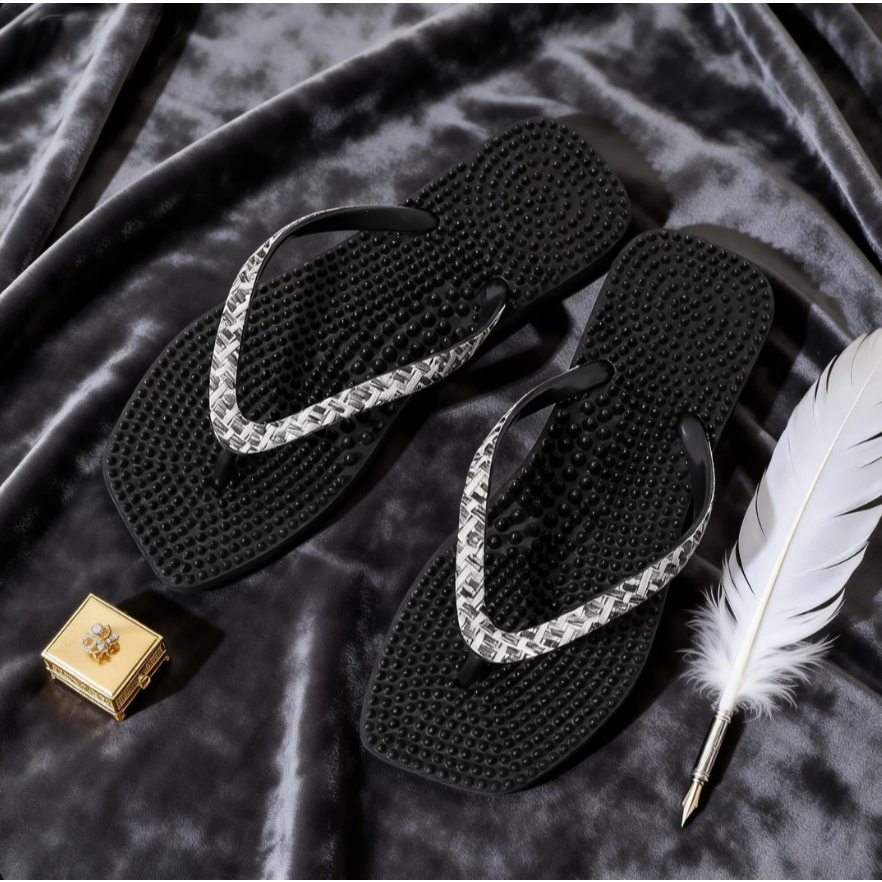 Sandal Rematik Kesehatan Dewasa - Hitam , Sol Duri Kecil, Refleksi Akupuntur Slipper Sandal Rumah Pr