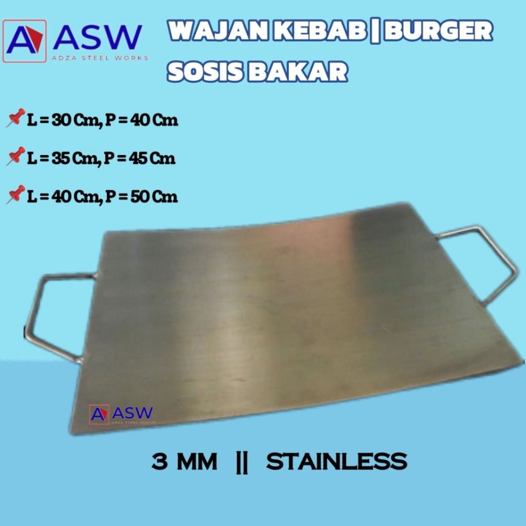 Wajan Kebab | Wajan Burger | Wajan Sosis Bakar | Wajan Melengkung | Wajan Stainless Tebal