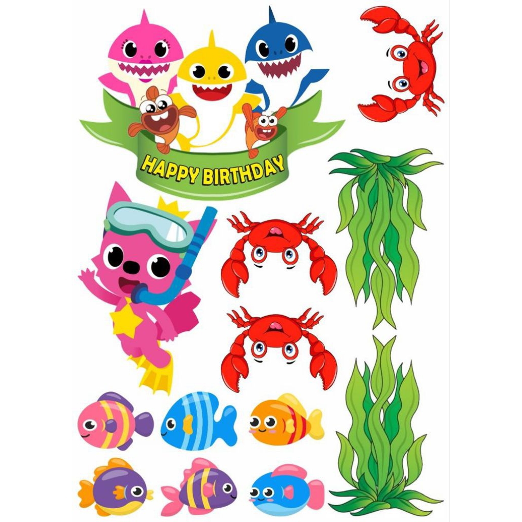 [TOPPER] HIASAN KUE ULTAH ANAK BABY SHARK | Gratis custom Nama