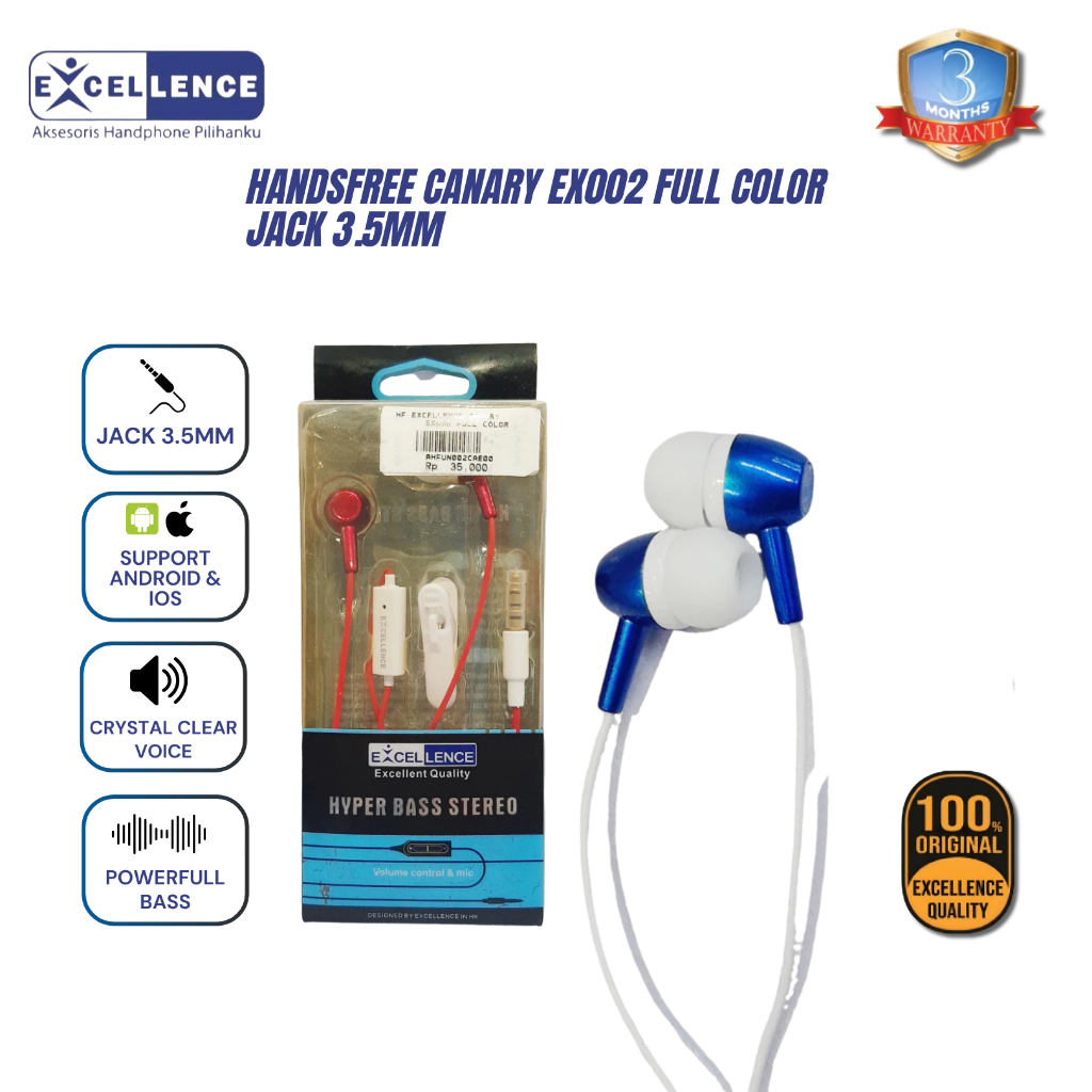 EXCELLENCE Handsfree Canary EX002 Full Color Earphone Jack 3.5mm Headset Original High Quality | EXC