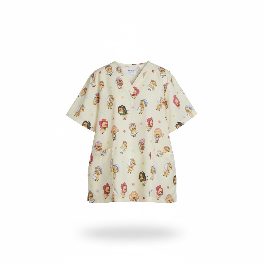 Baju jaga dokter / Baju perawat / Baju KoAs motif karakter bebek warna kuning