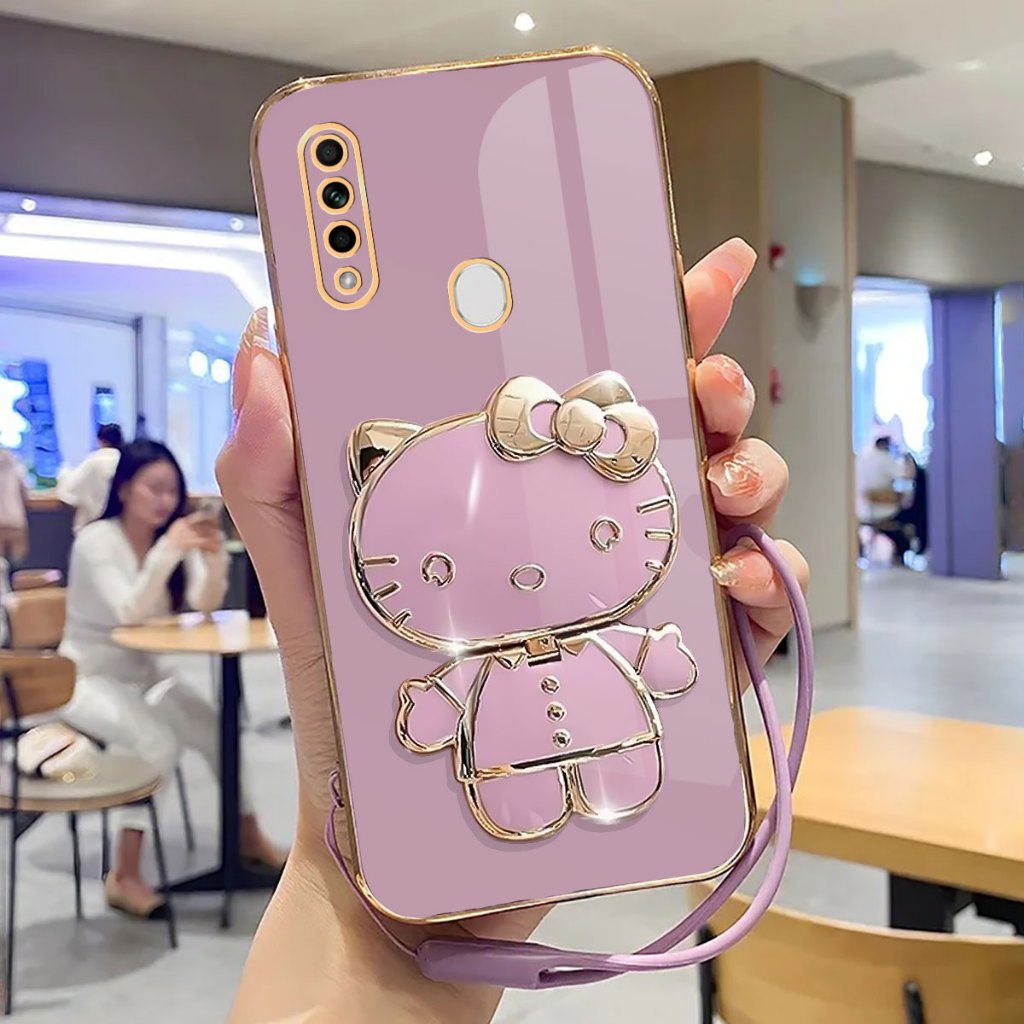 Soft Case Oppo A31, A8 Case Stand Holder Mirror Silicone Luxury Plating