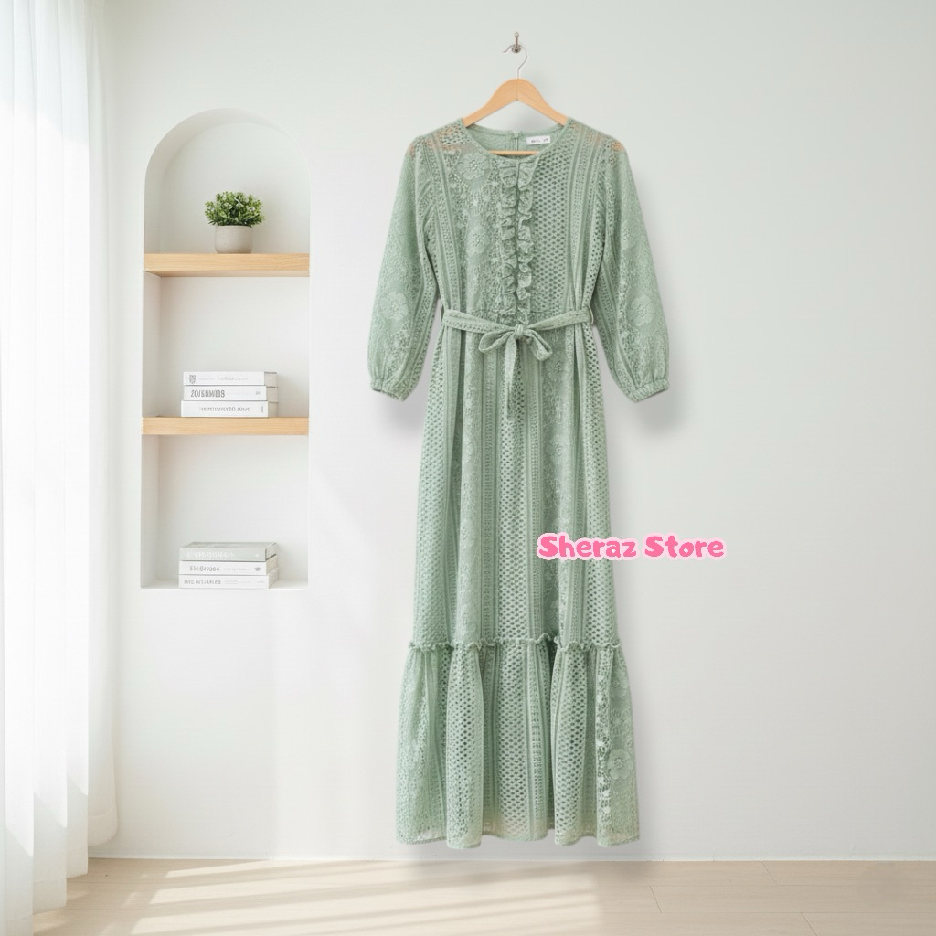 Zizara S M L XL XXL XXXL 5L Gamis Dress Brukat Mix Satin Kondangan Wanita Mewah Jumbo Ld 140 130 120