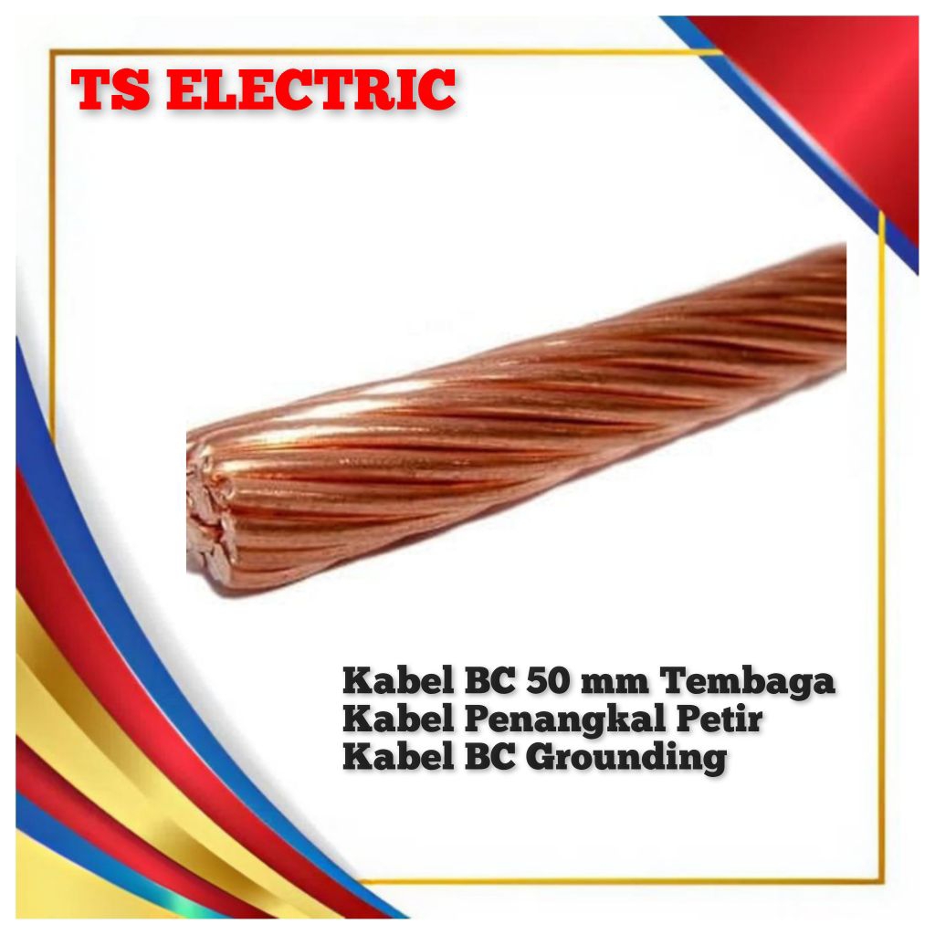 Kabel BC 50 Tembaga / BC 50mm Full Tembaga Meteran / Kabel Grounding BC 50 Asli