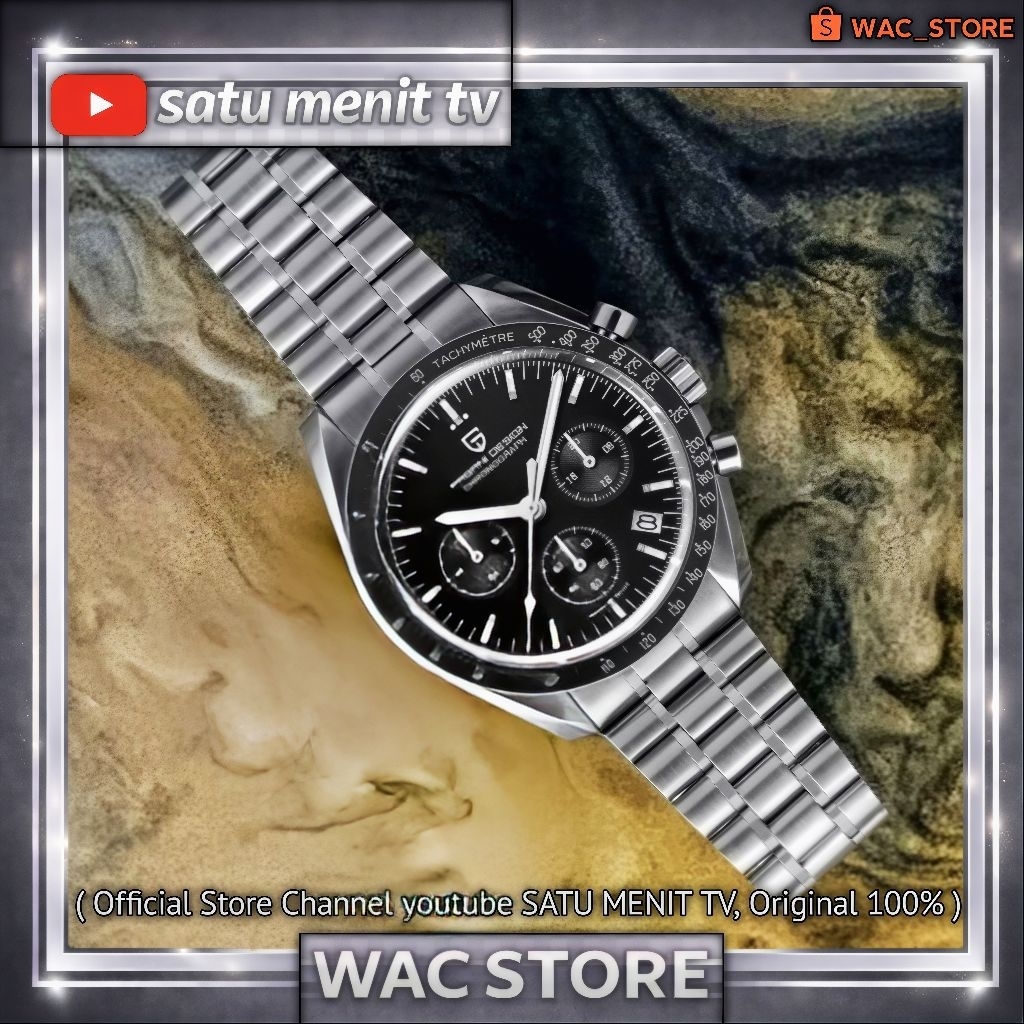 NEW PAGANI DESIGN SPEEDMASTER MECAQUARTZ SEIKO VK63 SAFIR DOME + AR COATING SOLID STEEL 316 L WR 100
