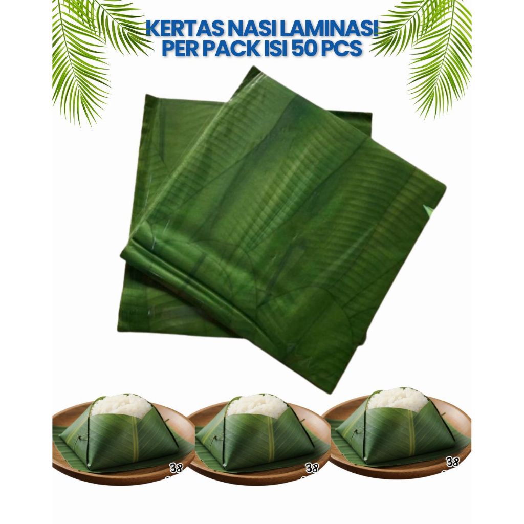 Kertas Bungkus Nasi Daun Pisang Kertas Laminasi Paket 50 Pcs