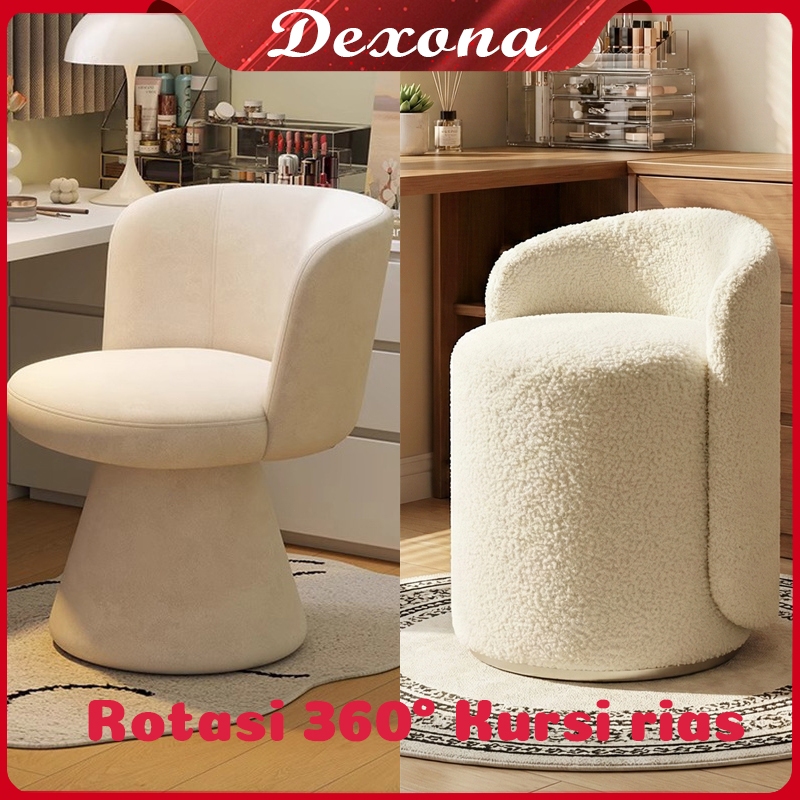 360° Rotasi Kursi Meja Rias/Sofa Puff Stool Bulat/Sofa Kursi Estetik/Sofa Chair Aesthetic Bahan Bulu