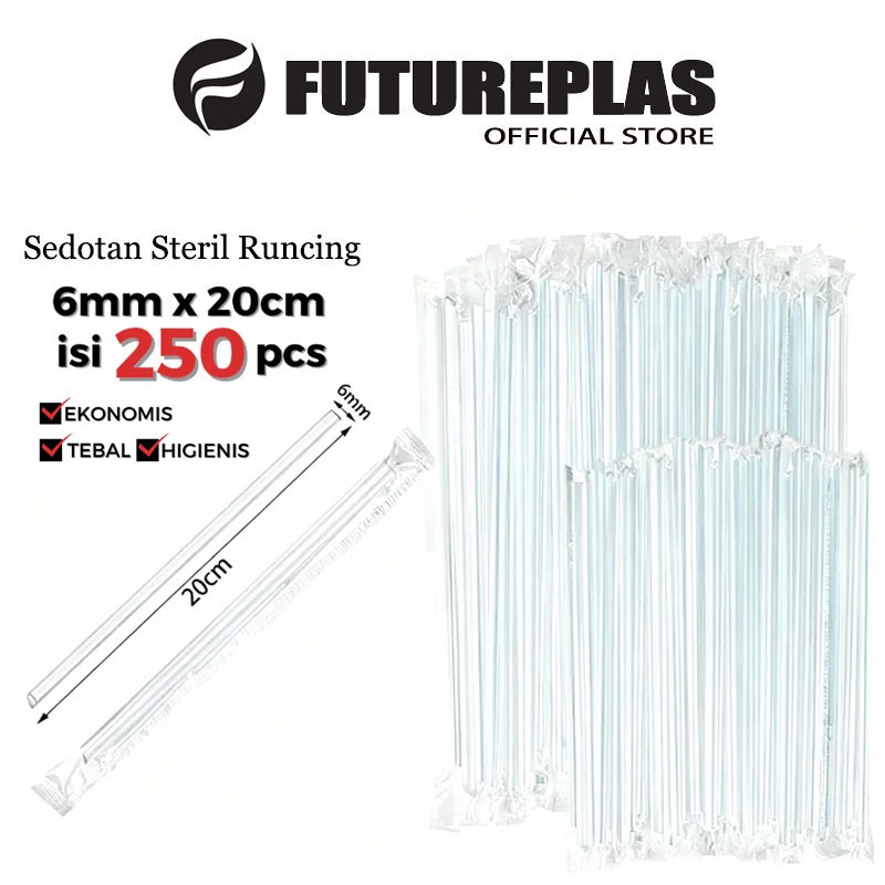 Futureplas Sedotan Steril Bening 6mm 20cm / Sedotan Plastik Transparan - Isi 250 Pcs