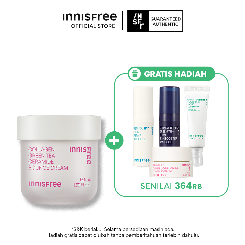 Buy 1 Get 4 Innisfree Collagen Green Tea Ceramide Bounce Cream 50ml Set Bundle - Pelembab Wajah Anti