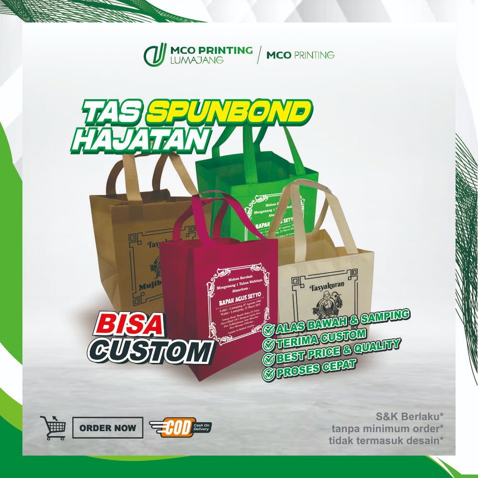 TAS HAJATAN SPUNBOND 22x22 TINGGI 28 CM + SABLON / TAS SPUNBOND CUSTOM / TAS NASI BOX / TAS TASYAKUR
