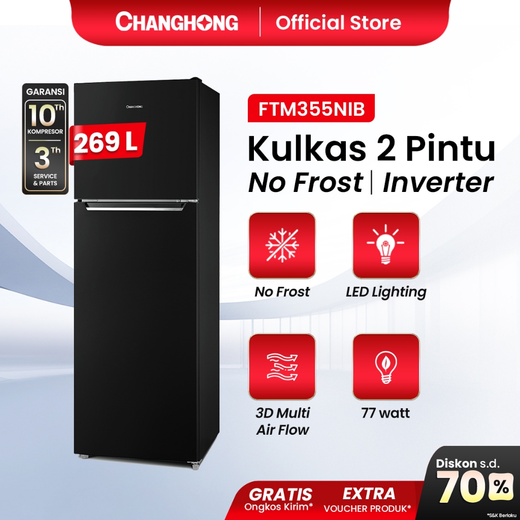 [BIG CAPACITY] Changhong Kulkas 2 Pintu (Refrigerator) kulkas Inverter No Frost tanpa Bunga Es Kapas