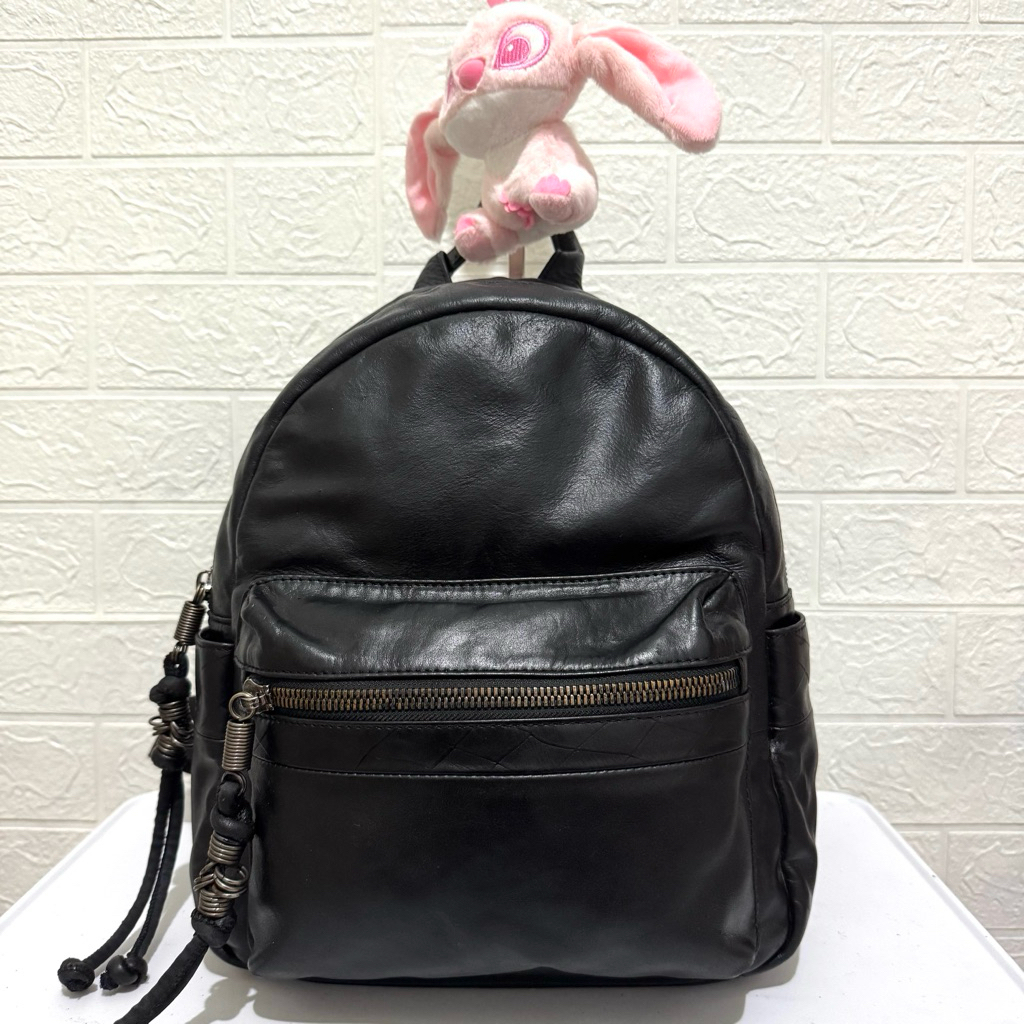tas tansel kulit asli. tas ransel kulit sapi asli. tas ransel prelop. hitam