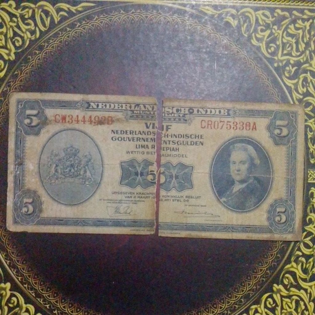Uang NICA sanering senering  5 gulden 1943 fine