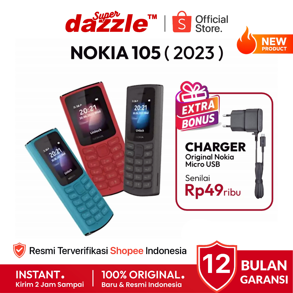 HP Nokia 105 LEDA 2023 Dual SIM Card Original 100% Garansi Resmi 12 Bulan TAM Official Store Indones