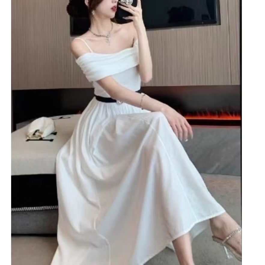 Putih Dress Casual Dress Party Dress One Shoulder Dress Wanita Maxi Dress Import   D0291