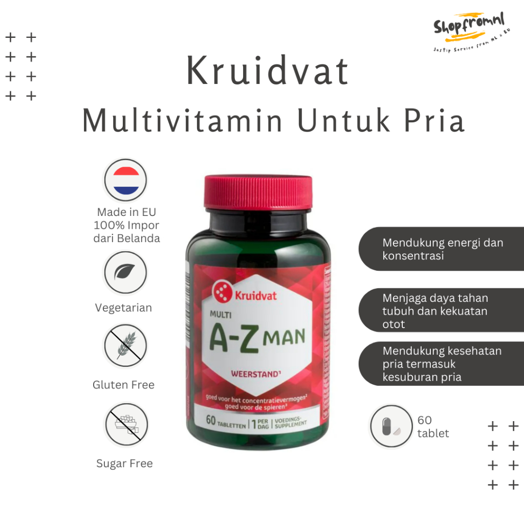 Kruidvat Multivitamin untuk Pria | Isi 60 tablet | Multivitamin Original 100% Asli Belanda