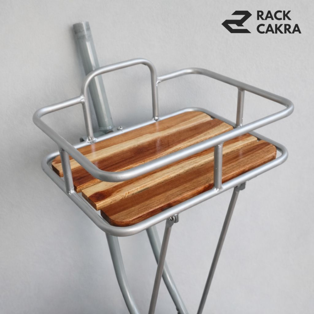 Front Rack Depan Sepeda Vintage Silver - Alas Kayu Solid  MTB Fixie Gravel Komuter
