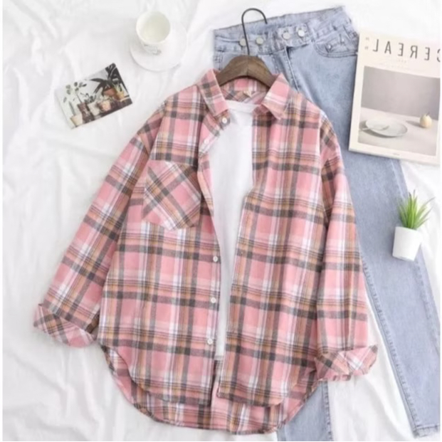 Kemeja flanel wanita oversize OLD NAVY Plaid Flannel Shirt