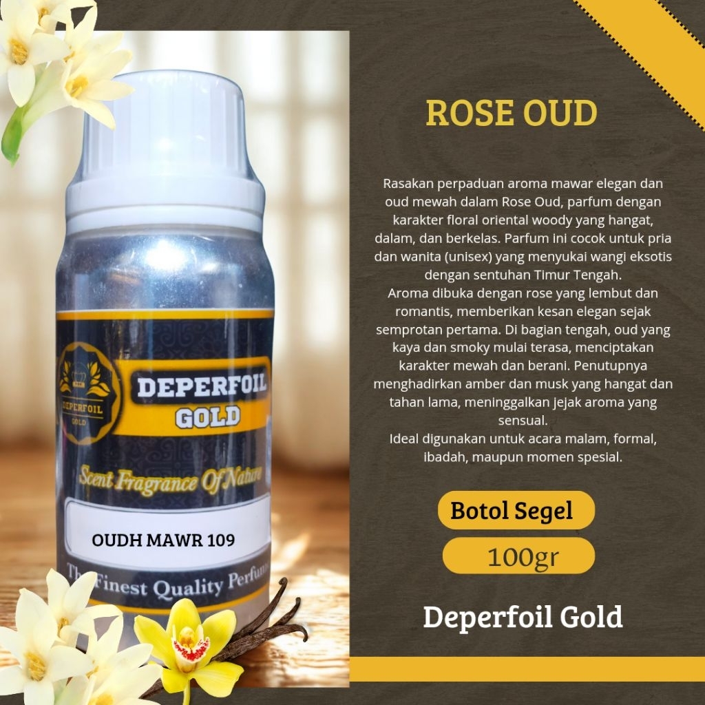 Deperfoil Gold Bibit Parfum Rose Oud | Wangi Mawar & Oud Mewah Tahan Lama