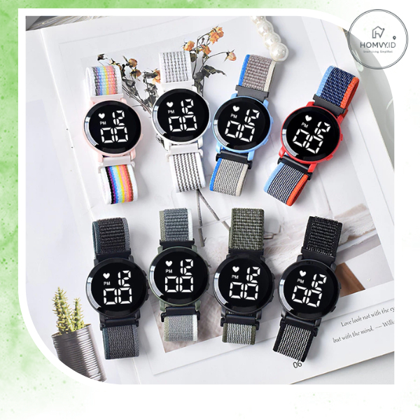 J203 Jam Tangan Kanvas Jam Tangan LED Jam bulat Digital Watch Strap Kanvas