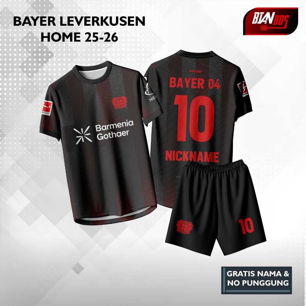 JERSEY DIE WERKSELF LEVERKUSEN HOME HITAM 2025/2026 FULL PRINTING (GRATIS CUSTOM NAMA & NOMOR PUNGGU