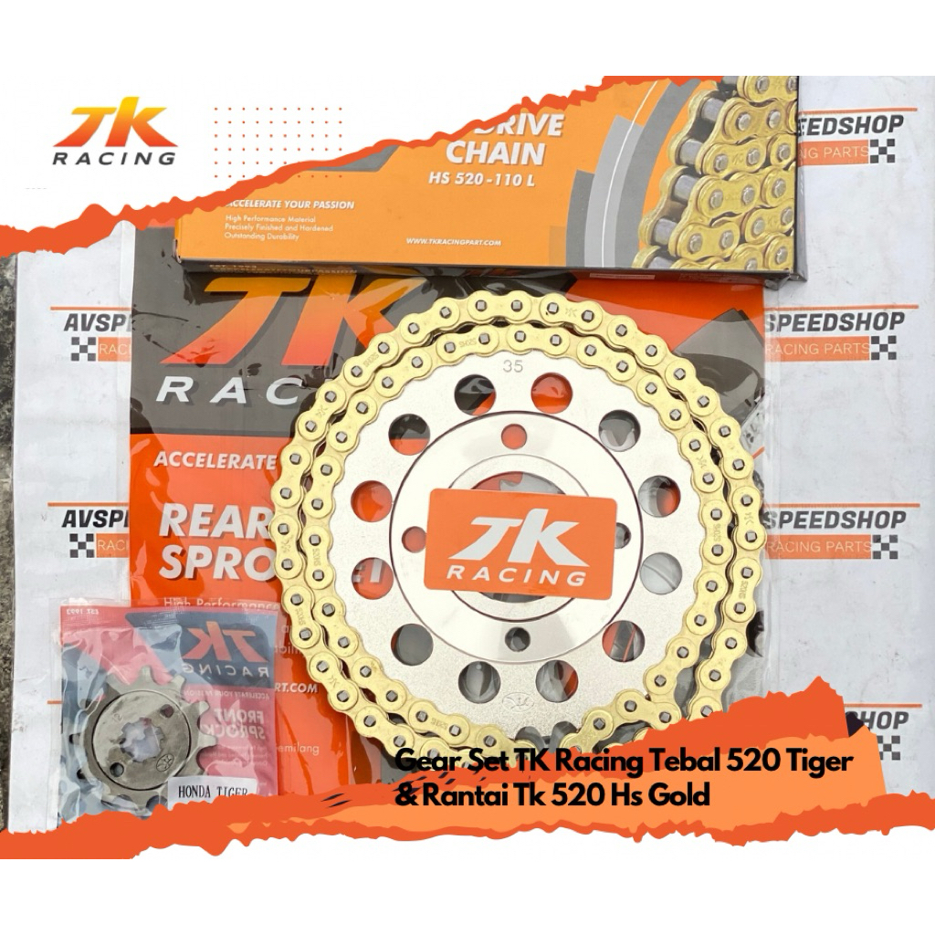 GEAR SET TK 520 HONDA TIGER REVO / TIGER 2000 & RANTAI TK 520-110L WARNA GOLD