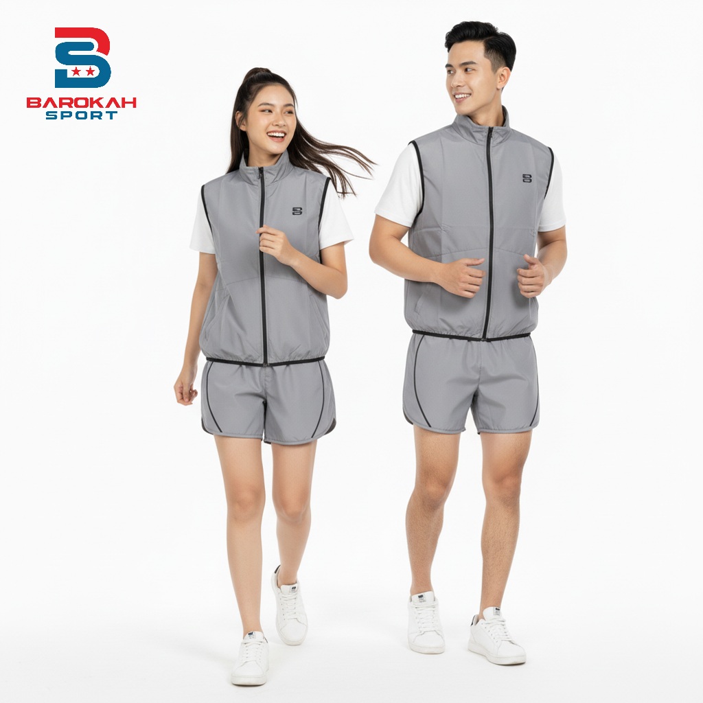 Setelan Olahraga Pria Wanita Rompi + Celana Pendek Parasut Premium - Baju Lari Running Gym Sepeda Ja