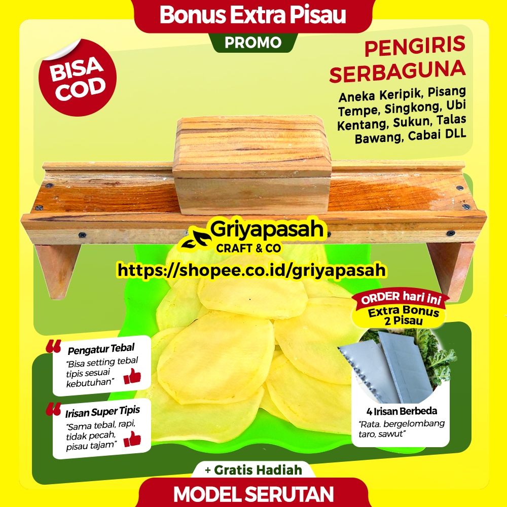 Pemotong Pengiris Keripik Kentang Rata Bergelombang Hasil Super Tipis GRIYAPASAH