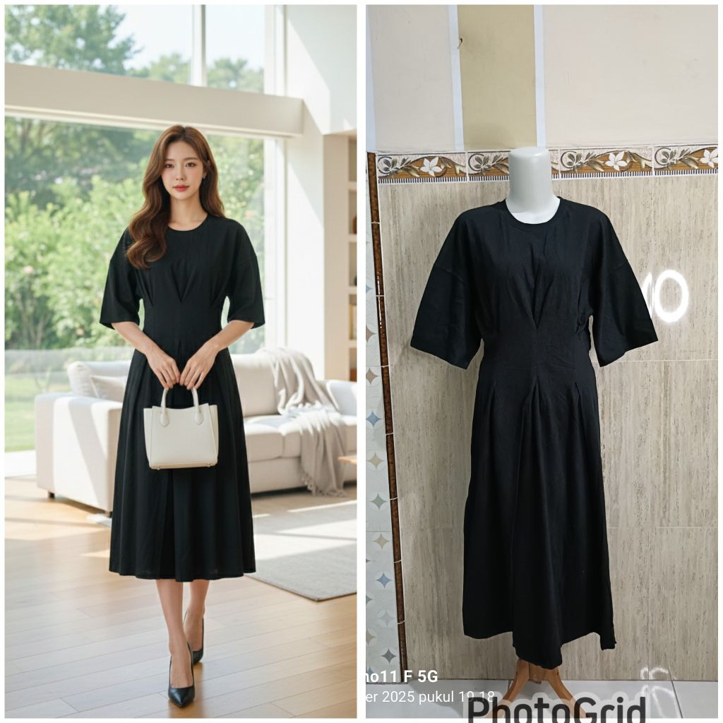 Dress kaos hitam polos lengan pendek bahan stretchy
