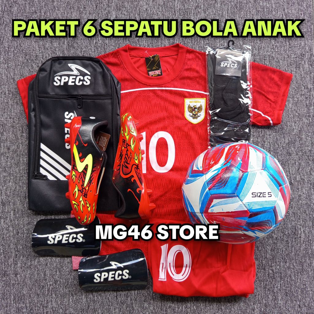 COD Sepatu Bola Anak Specs Dragon Jersey Timnas Terlaris, Paket Komplit 6 Sepatu Bola Specs Anak SD 