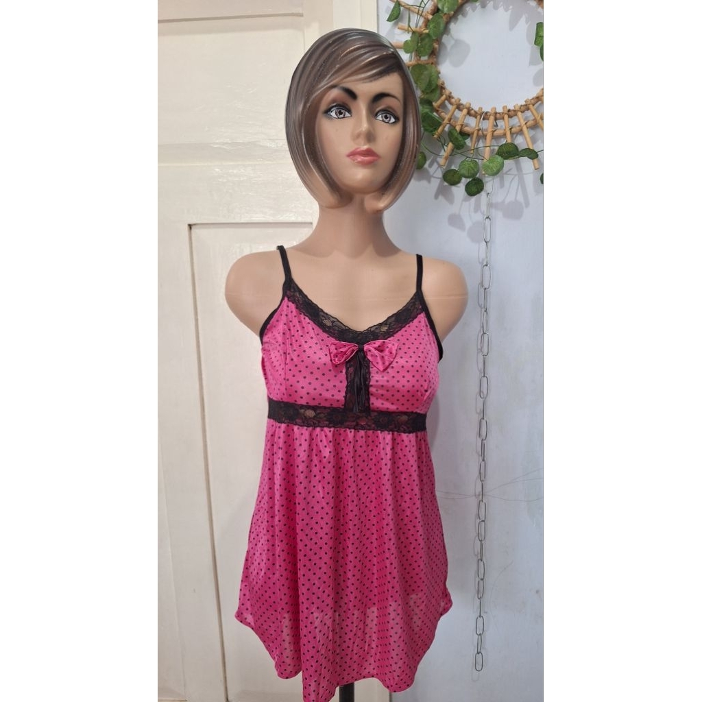 baju tidur merah pink fanta linjeri / home dress fusia size dewasa