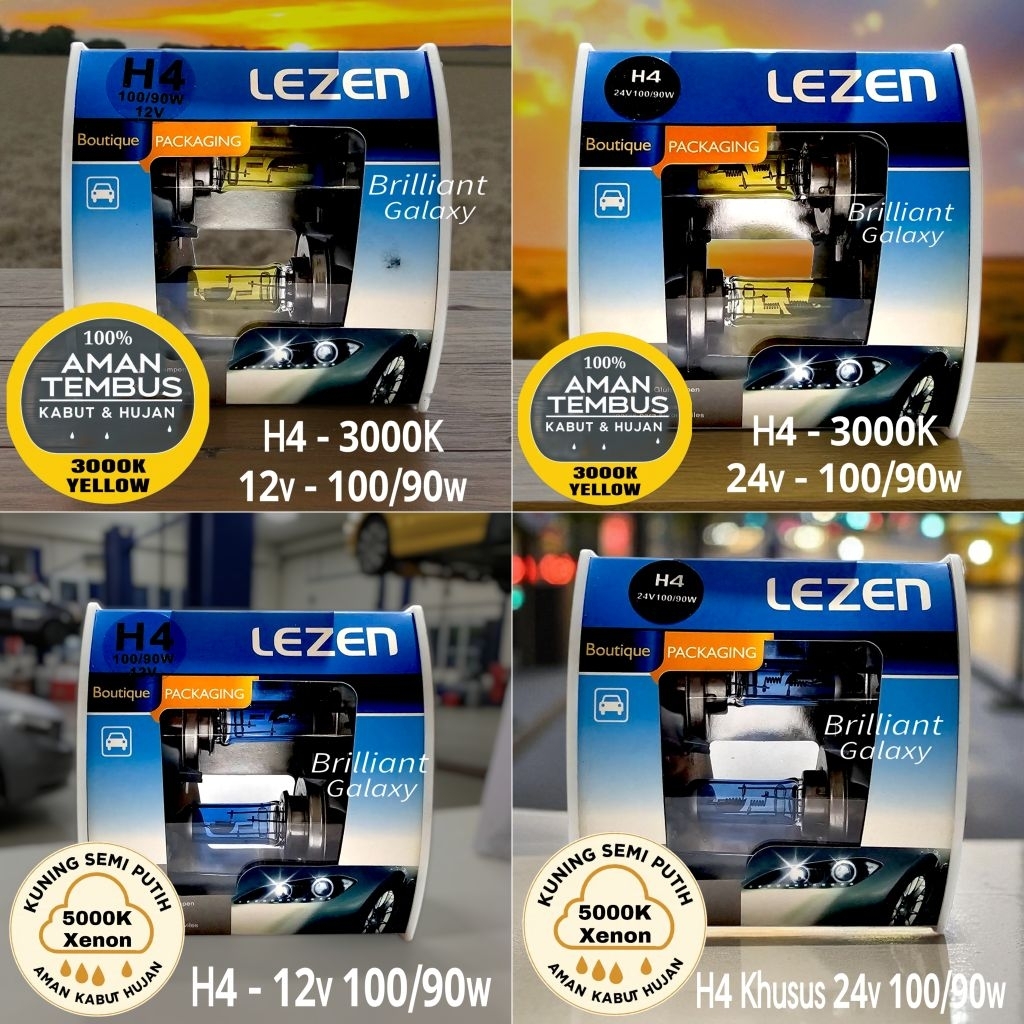Vip4 * LEZEN Xenon Halogen Sepasang - Type H4 - 3000K / 5000K