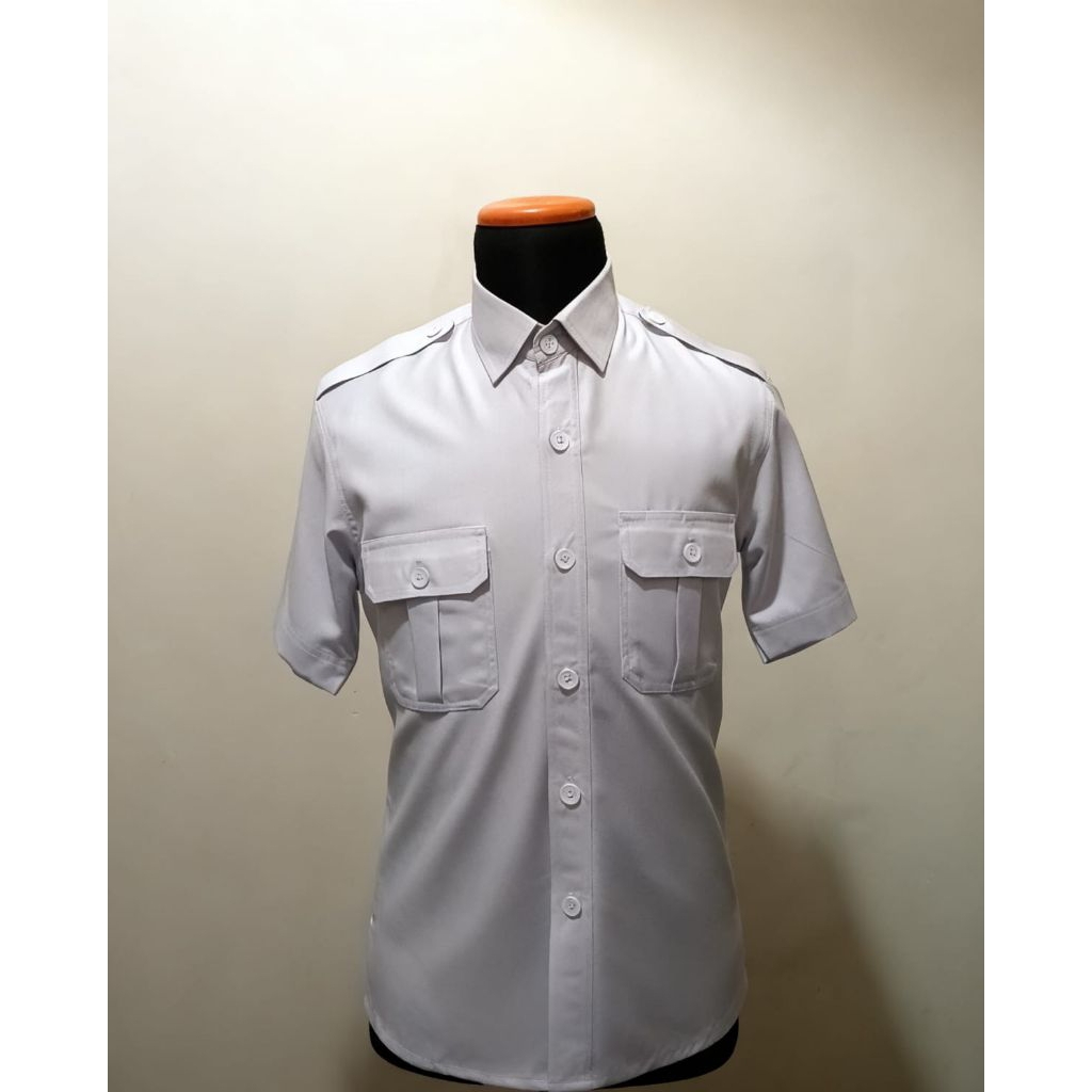 fre-order Baju PDH putih pria lengan pendek
