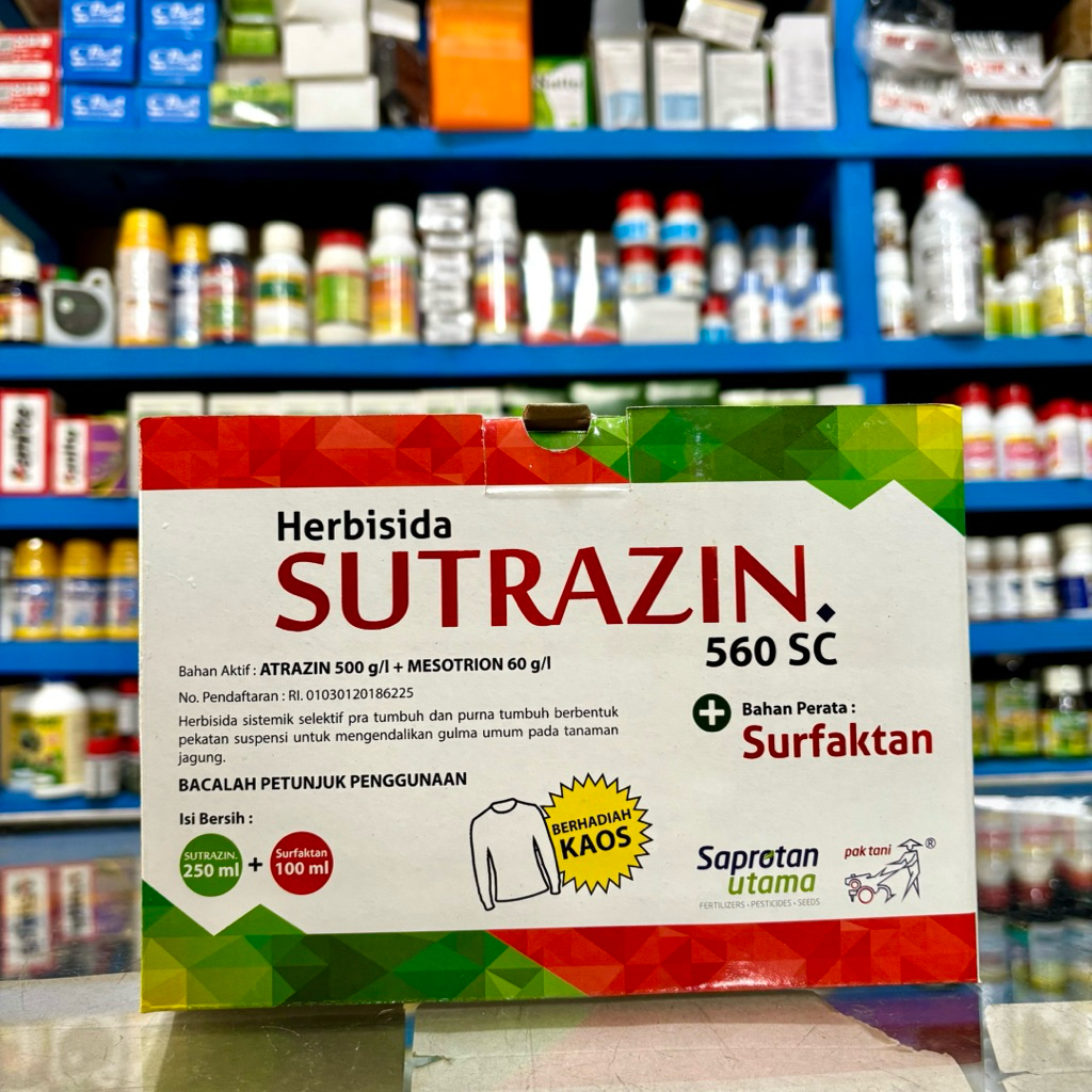 Herbisida SUTRAZIN 560SC Kemasan 250ml + Bonus Kaos || Herbisida Selektif Jagung Sutrazin