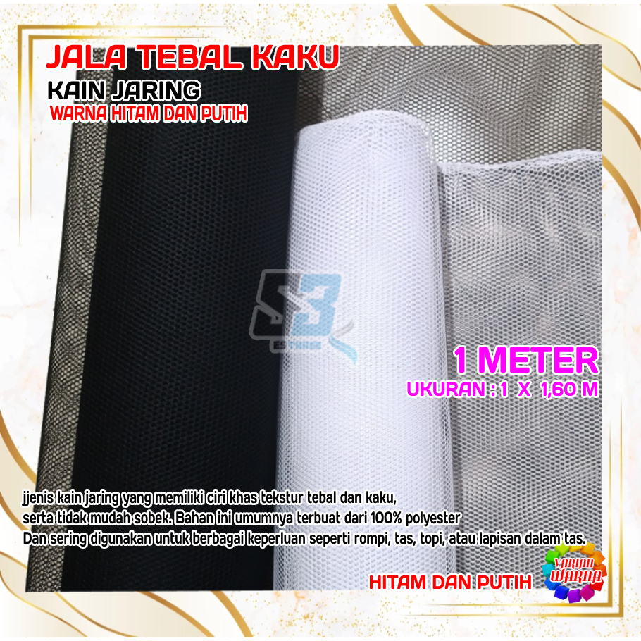 Bahan Kain Jala Tebal Kaku Jaring Lapisan 100 x 150 cm Meteran Putih Hitan