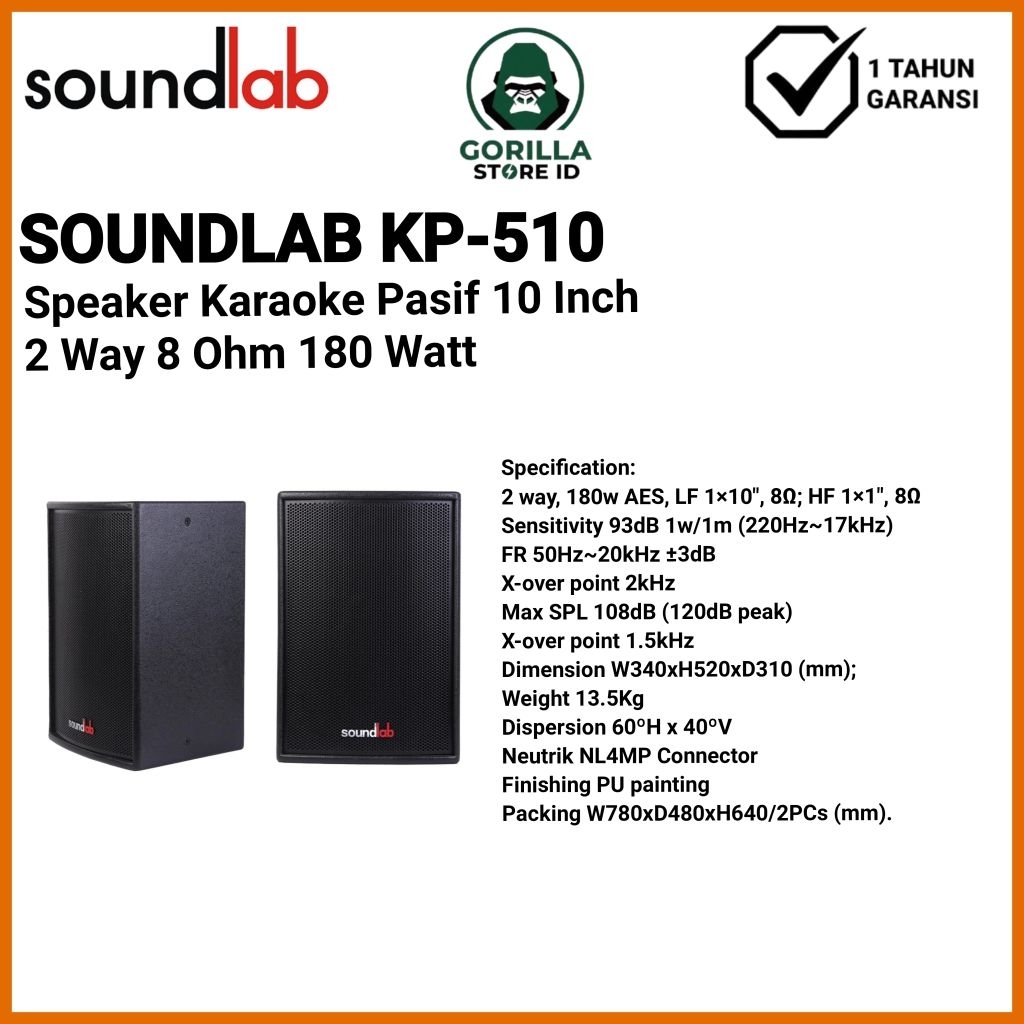 Soundlab KP-510 Speaker Karaoke Pasif 10 Inch 2 Way 8 Ohm 180 Watt