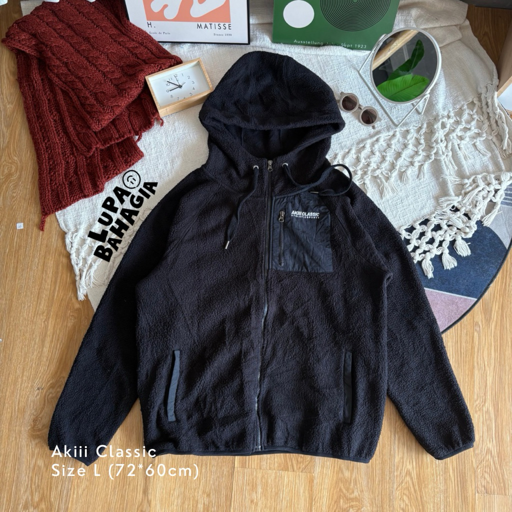 AKIII CLASSIC Black Fleece Sherpa Zipper Hoodie Jaket L • 100% Orignal