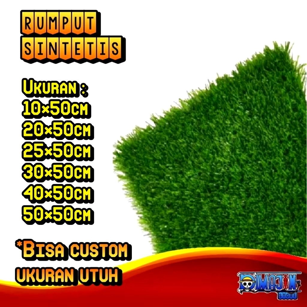 Rumput Sintetis Uk. 10x50cm, 20x50cm, 25x50cm, 30x50cm, 40x50cm, 50x50cm Tebal 8mm - 40mm Swiss Deko